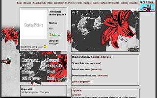 Black red gray flower Myspace Layout