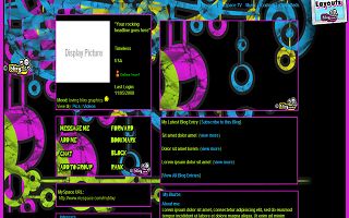 Black with blue green pink patterns
