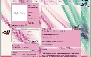 Pixelated pink green Myspace Layout