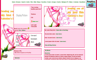 Sending Valentines Love Myspace Layout