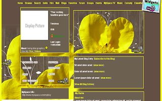 Yellow flower wood Myspace Layout