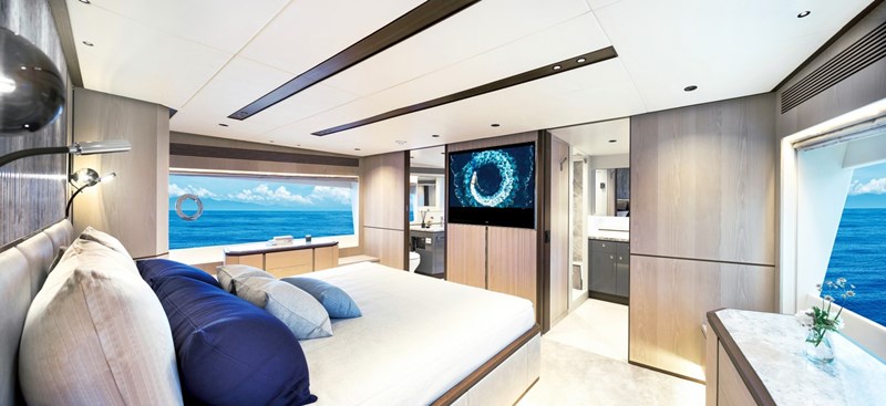 Horizon FD90 master stateroom with TV.