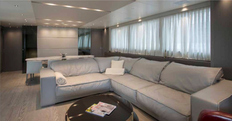 MY Muma main saloon sofa on starboard