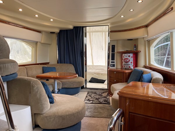 Salon looking aft full canvas cockpit enclosure