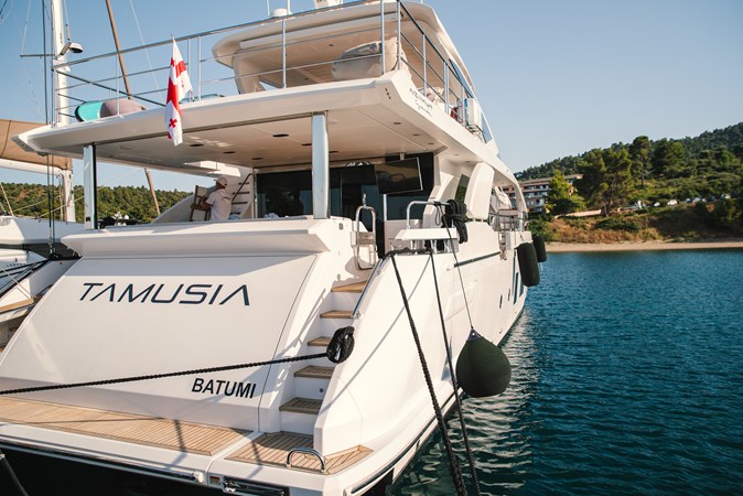 Tamusia at anchor view from the fat