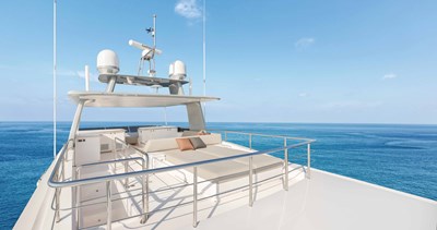 Horizon FD110 Hull 7 Tri-Deck with seating and sun pads.