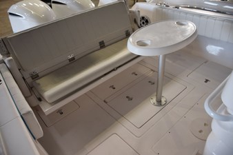 Aft seat open and table in cockpit