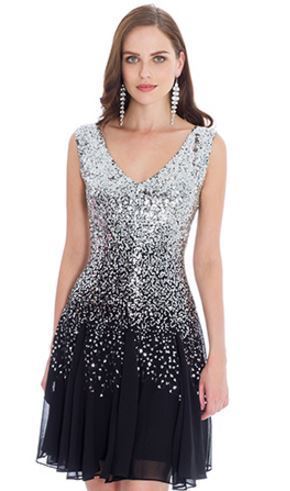 Black Sequin Chiffon Dress