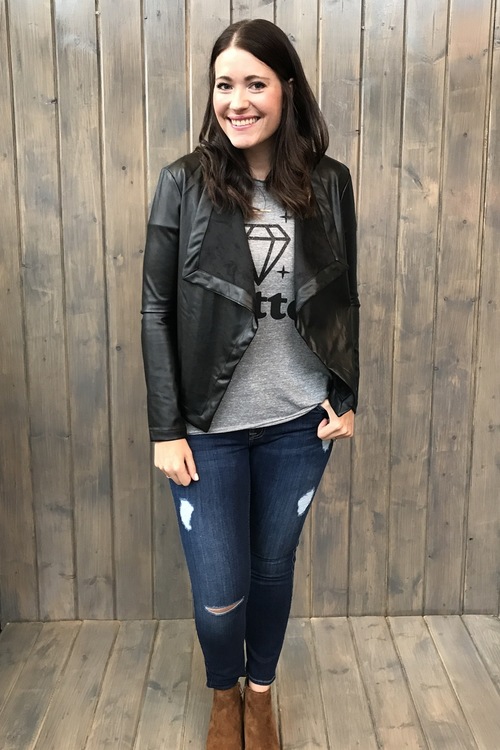 leather drape front jacket