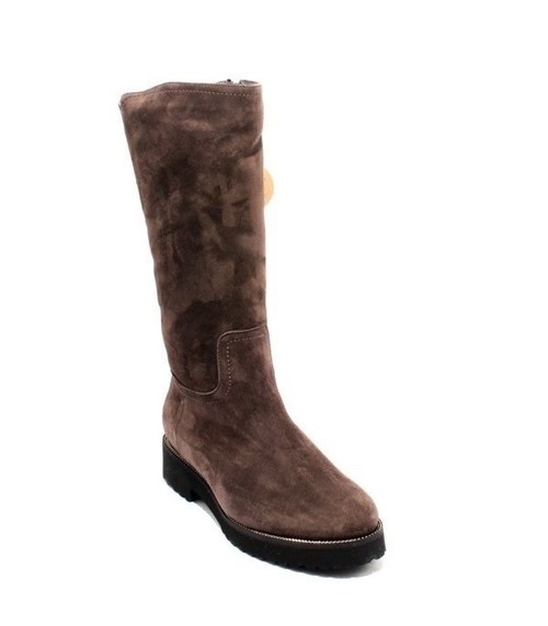 Brown Suede Sheepskin Elastic Mid Calf Zip Boots By Luca
