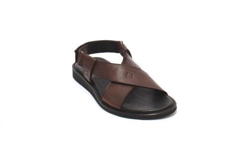 Brown Leather Slingback Slides Men 