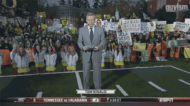 The Oregon Duck Goes Crazy Behind Tom Rinaldi on College GameDay