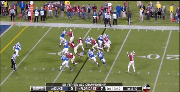 Duke's DeVon Edwards Gets Trucked by 2 Florida State Players on a Touchdown