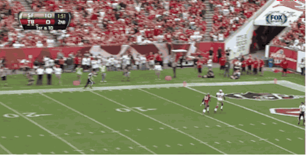 Vernon Davis Runs into Wall After Catching 52-Yard TD in Stride