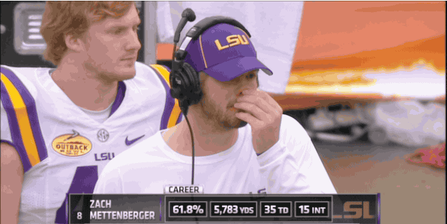 LSU's Zach Mettenberger Gets Caught Picking Nose on Sideline