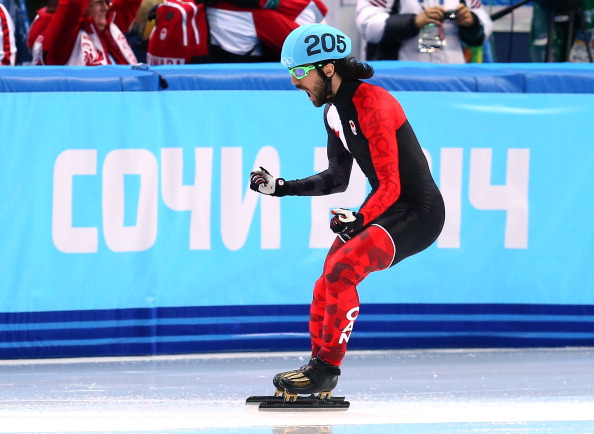 SOCHI, RUSSIA - FEBRUARY 10: Gold medalist Charles Hamelin of Canada celebrates after wiining the Short Track Men's 1500m Final on day 3 of the Sochi 2014 Winter Olympics at Iceberg Skating Palace on February 10, 2014 in Sochi, Russia. (Photo by Streeter Lecka/Getty Images)