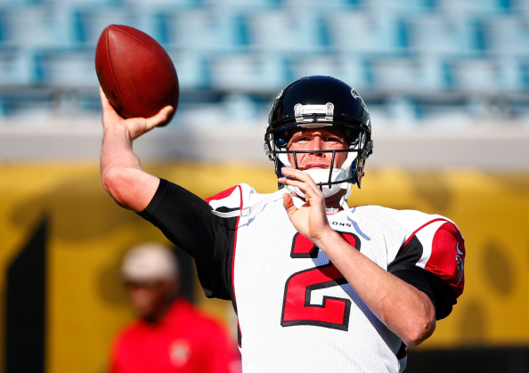 JACKSONVILLE, FL - AUGUST 28: Matt Ryan #2 of the Atlanta Falcons warms up before the preseason NFL game against the Jacksonville Jaguars at EverBank Field on August 28, 2014 in Jacksonville, Florida. (Photo by Sam Greenwood/Getty Images)
