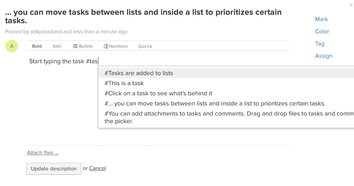 Task mention, link to tasks