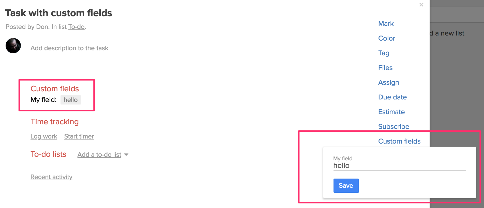 Add  custom filed to task