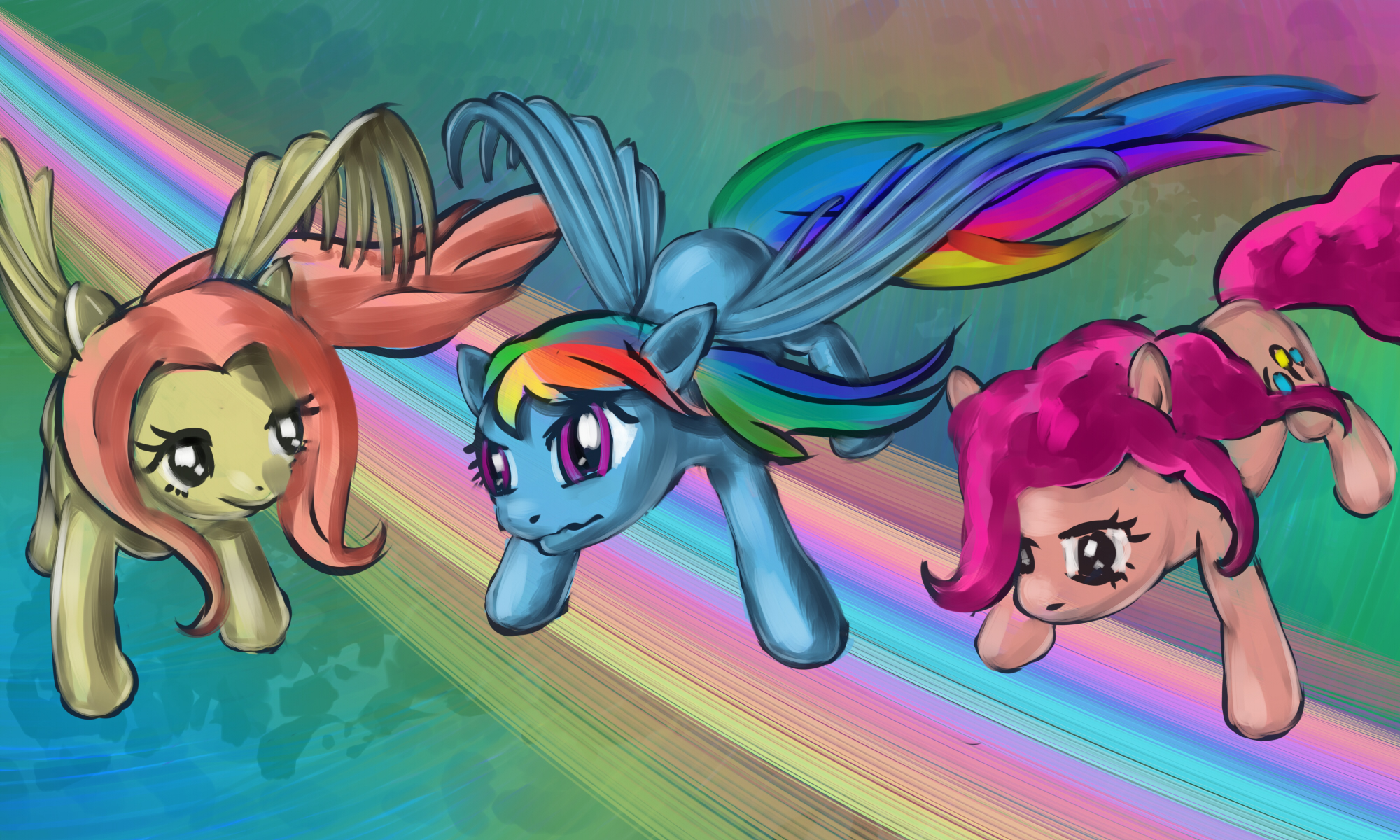 fluttershy, pinkie pie, and rainbow dash drawn by alexmakovsky - Bronibooru