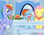 Post 65949, tags: facelessjr, filly, fluttershy, parents, rainbow_dad, rainbow_dash, watermelon, rating:Safe, score:9, user:Geomancing