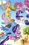 Post 66254, tags: applejack, balloon, cloud, fluttershy, highres, loverofscythe, main_six, pinkie_pie, rainbow_dash, rarity, twilight_sparkle, rating:Safe, score:8, user:Granzon