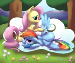 Post 67396, tags: cloud, flowers, fluttershy, poneebill, rainbow_dash, tears, rating:Safe, score:8, user:Geomancing