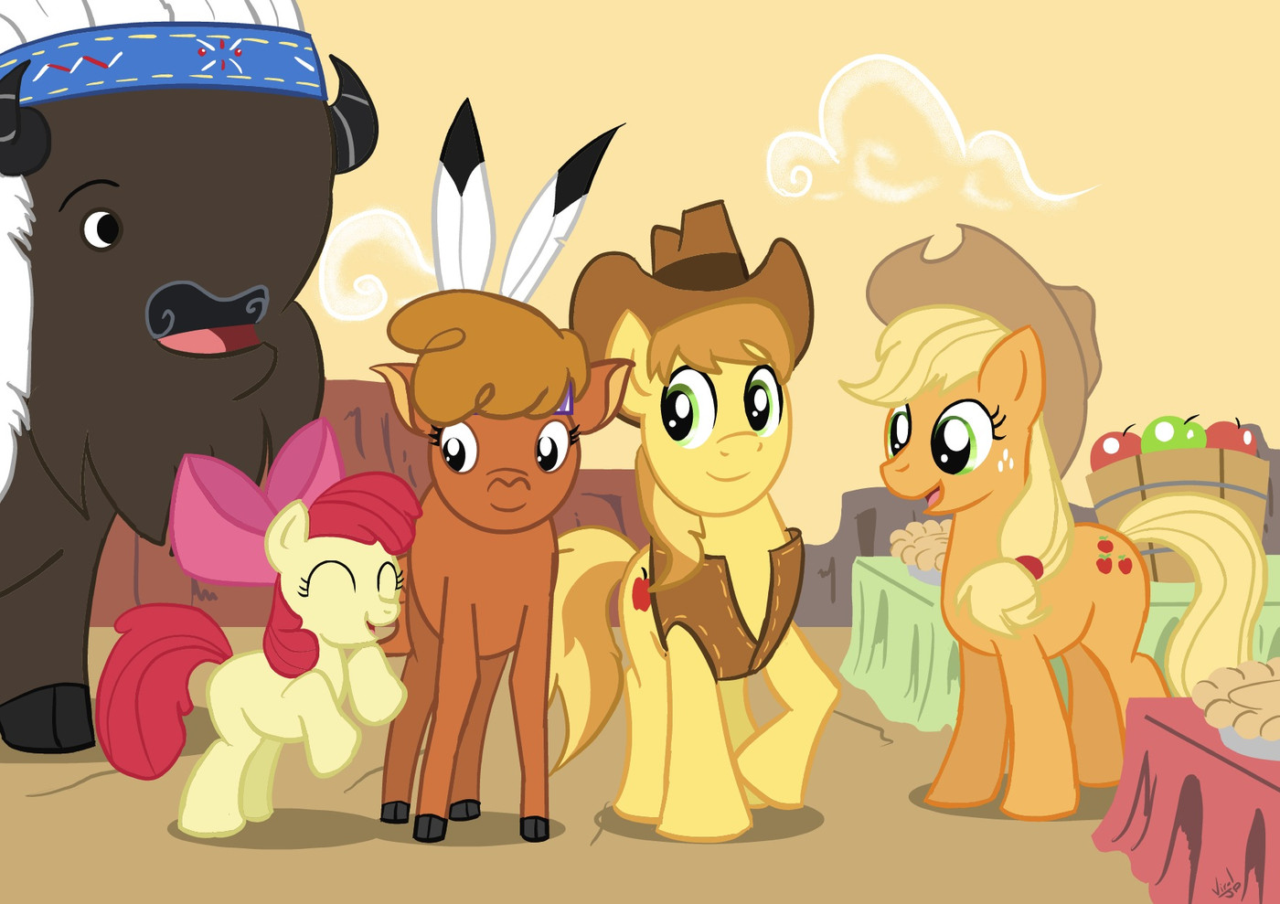 apple bloom, applejack, braeburn, chief thunderhooves, and little