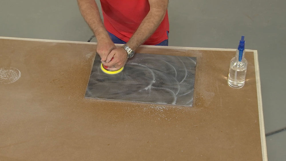 Wet Sanding Solid Surface with an Orange Trizact Sheet