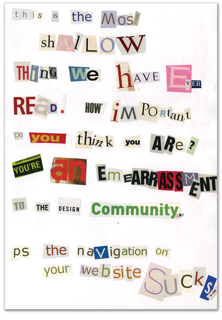 The hate mail with corny typography