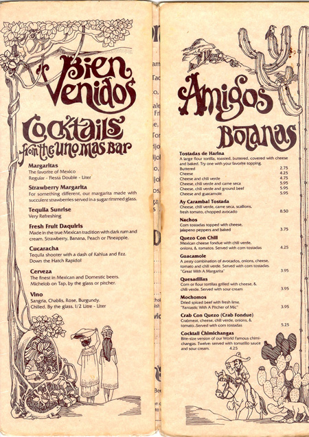 Cocktails Uno mas bar, menu research