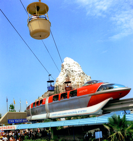 Disneland, Tomorrowland, monorail and Skyway
