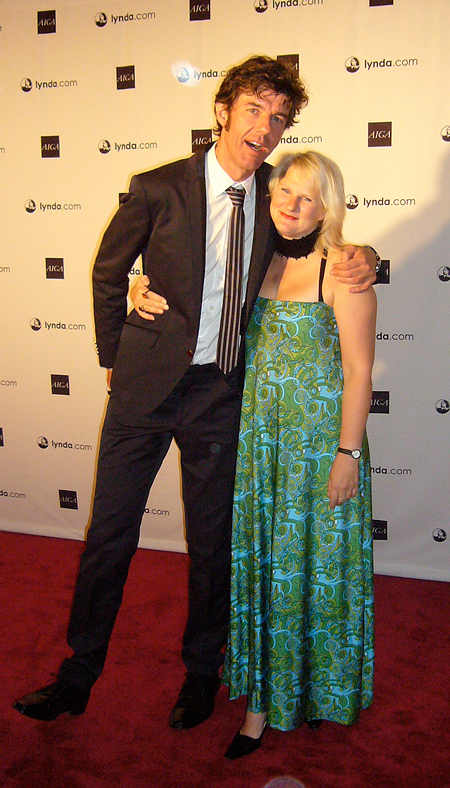 Stefan Sagmeister with snappy tie and Marian Bantjes in a dress of her own fabric design