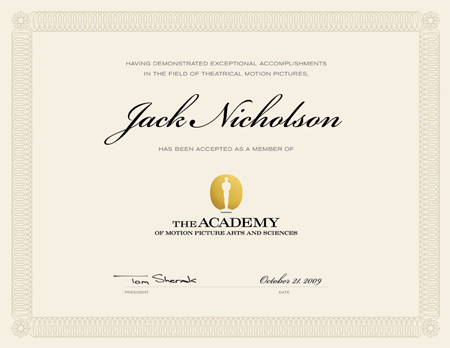 AMPAS® membership certificate design