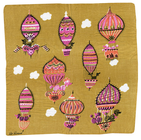 Pat Prichard handkerchief, poodles and hot air balloons