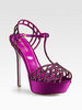  Sergio Rossi Satin Crystal-Coated T-Strap Sandals - Fuchsia - Size 39.5/9.5