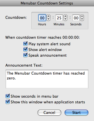 Menubar Countdown Settings