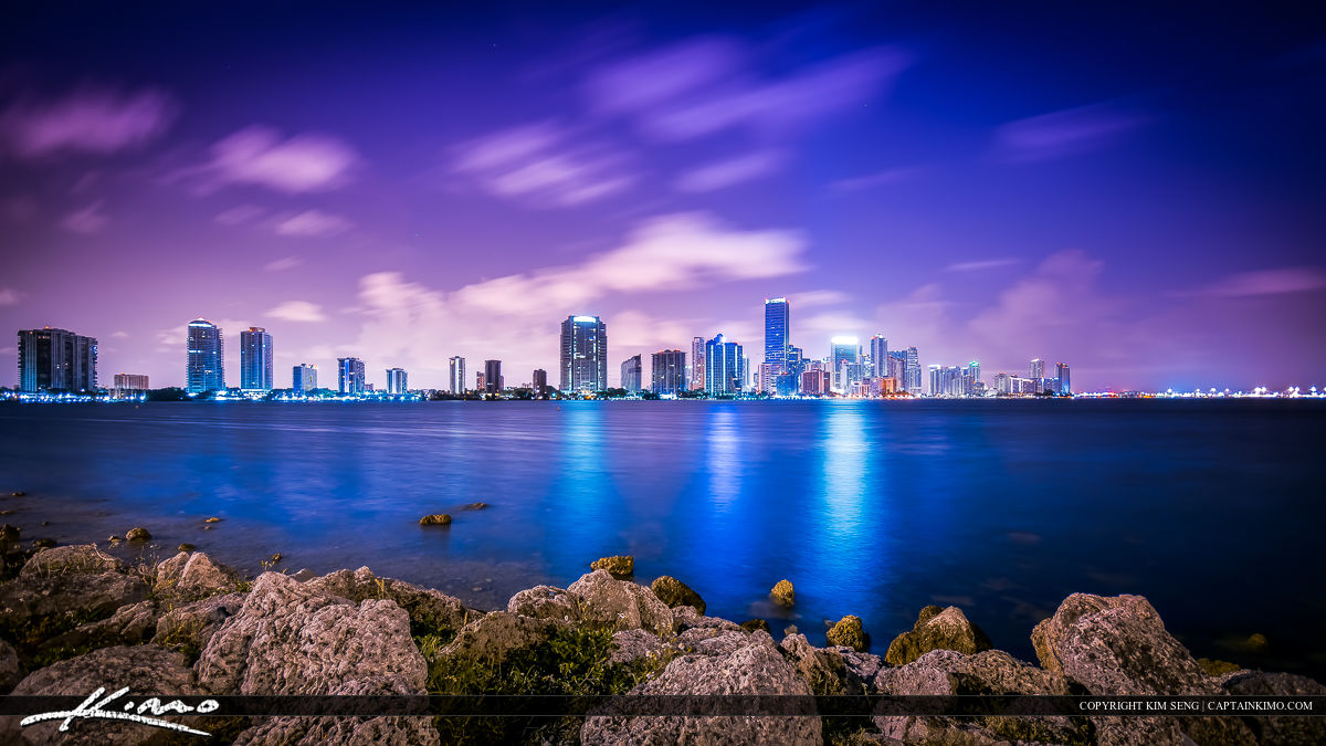 Miami Skyline Along Waterway In Miami Dade County Florida