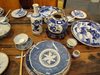 blue and white table setting