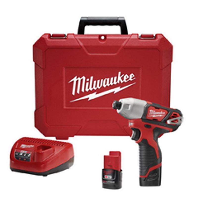 Milwaukee Tools 2462-22 M12 Hex Impact Driver Kit 12 Volt, 6.5 Inch Length x 1\/4 Inch Drive, 1000 ft-lb Torque,