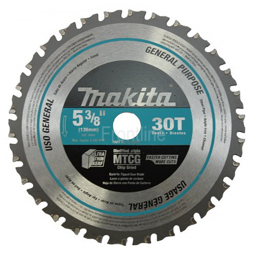 Makita A-95037 Circular Saw Blade 5\/8 Inch, 30 Teeth, 0.059 Inch, 4500 RPM Speed, 0.047 Inch Thick, 5-3\/8 Inch Wheel Dia, Steel Body, Carbide Tipped,