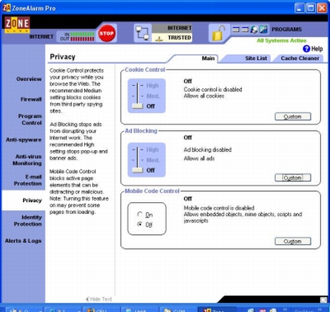 Zone Alarm Popups and Cookies