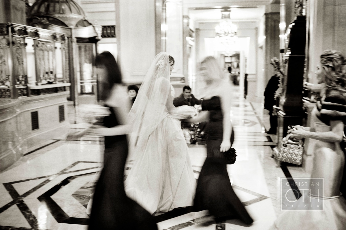 Bride walking to wedding in lobby of St Regis Hotel, NY - Christian Oth of Christian Oth Studio