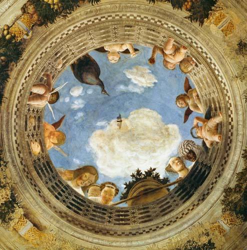 'Roundel with Putti and Ladies Looking Down (Ceiling of the Camera Degli Sposi)' Andrea Mantegna
