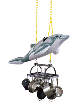 'Dolphin (polychromed aluminum, stainless steel, coated steel chain) 50 x 78 3/4 x 38 1/5 inches' Jeff Koons