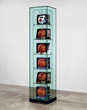 'Encased - One Row (Spalding Magic Johnson Basketball,Wilson Aggressor 285 Basketball, Spalding Scottie Pippen Basketball, Spalding Shaq Attaq Basketball, Wilson Aggressor 285 Basketball, Franklin 6036 Soccer Ball)' Jeff Koons