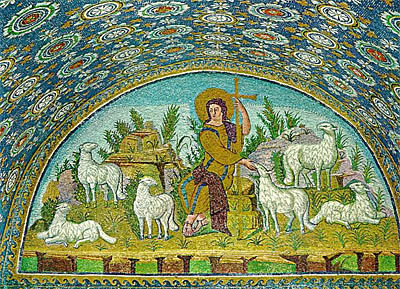 'Christ as Good Shepherd, Mausoleum of Galla Placidia' Material: Tesserae