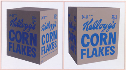 'Andy Warhol, ‘Two Kelloggs Corn Flakes Boxes’, 1964, #1, Oil on canvas, 9 1/2 x 17 1/2 inches (Paintings about sculptures)' Richard Pettibone