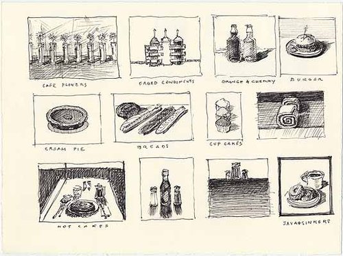 'Cafe Flowers, Caged Condiments, Cream Pie, Java and Sinkers, and Other Food' Wayne Thiebaud