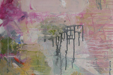 Acrylic, oil, and paper on canvas, 24'' x 30''